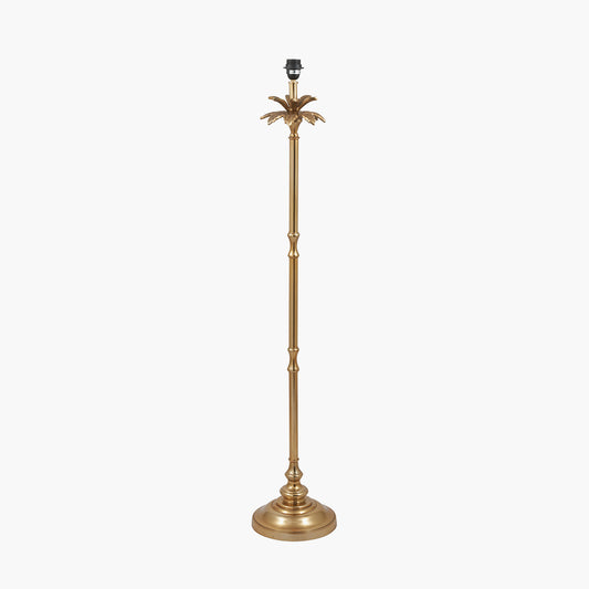 Trafalgar Gold Metal Palm Tree Floor Lamp Base with Henry 45cm White Handloom Cylinder Lampshade