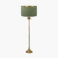 Trafalgar Gold Metal Palm Tree Floor Lamp Base with Stellan 45cm Green Slubbed Silk Mix Gold Lined Cylinder Lampshade