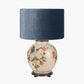 Classic Rose Large Glass Table Lamp Base with Bow 40cm Slate Velvet Cylinder Lampshade