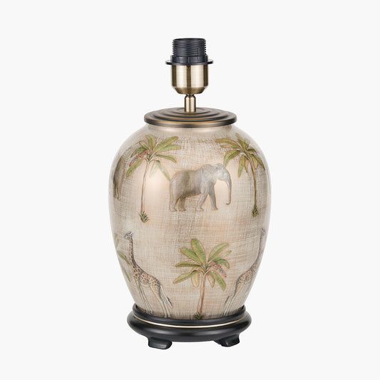 Safari Medium Glass Table Lamp Base with Milos 35cm Natural Linen Tapered Lampshade