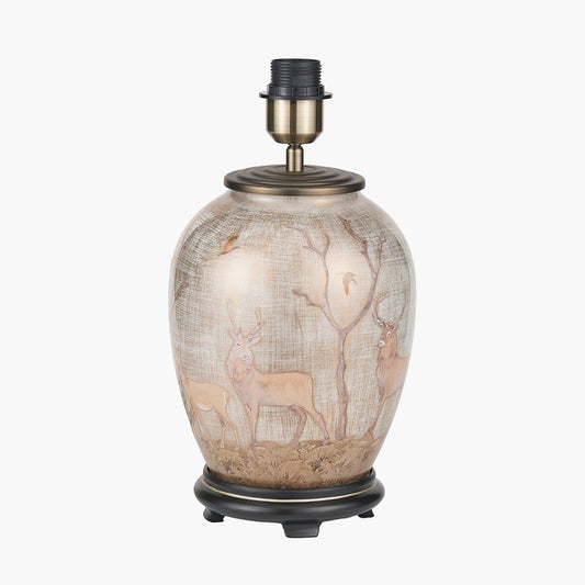 Deer Medium Glass Table Lamp Base with Bacall 35cm Almond Silk Knife Pleat Empire Lampshade