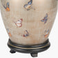 Butterflies Small Glass Table Lamp Base with Harry 25cm Steel Grey Cotton Mix Cylinder Lampshade