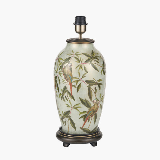 Parrot Tall Glass Table Lamp Base with Edward 40cm Pistachio Green Linen Cylinder Lampshade
