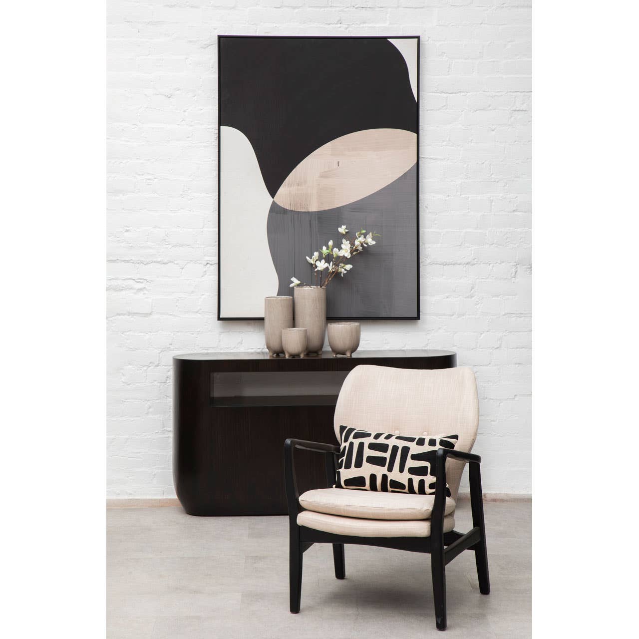 Stockholm Beige Chair With Black Wooden Frame-interia.co.uk