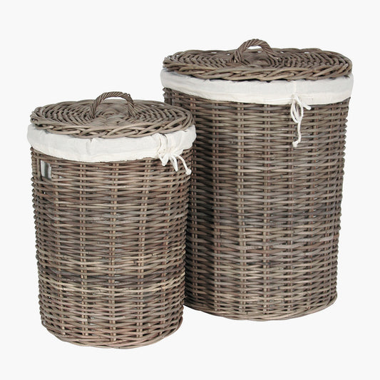 Tobs S/2 Grey Kubu Round Linen Baskets