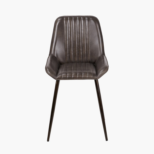 Angelo Peppercorn Leather and Bronze Metal Retro Dining Chair