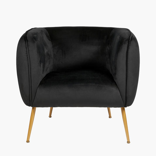 Lucca Black Velvet and Metal Armchair