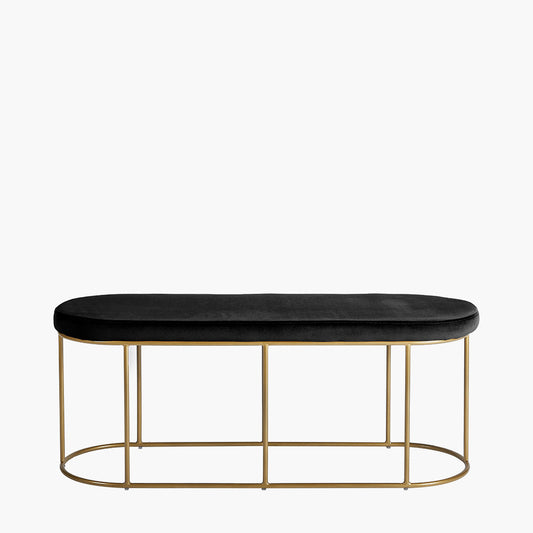 Nino Black Velvet and Gold Metal Bench