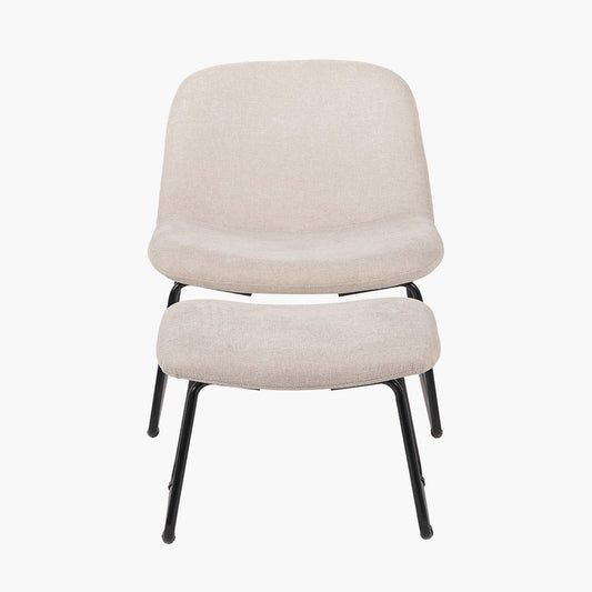 Chiara Natural Chenille and Black Metal Lounging Chair and Footstool