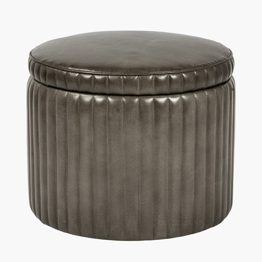 Alessandro Peppercorn Leather Round Storage Pouffe