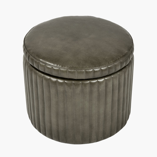 Alessandro Peppercorn Leather Round Storage Pouffe