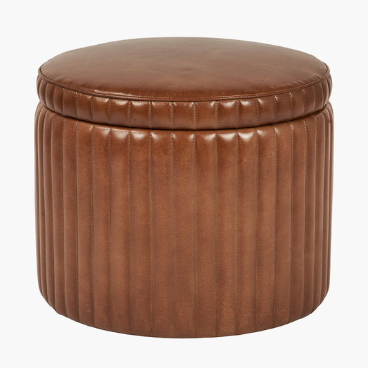 Alessandro Vintage Brown Leather Round Storage Pouffe