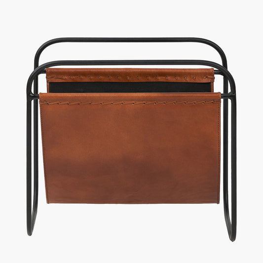 Eliseo Vintage Brown Leather Magazine Rack