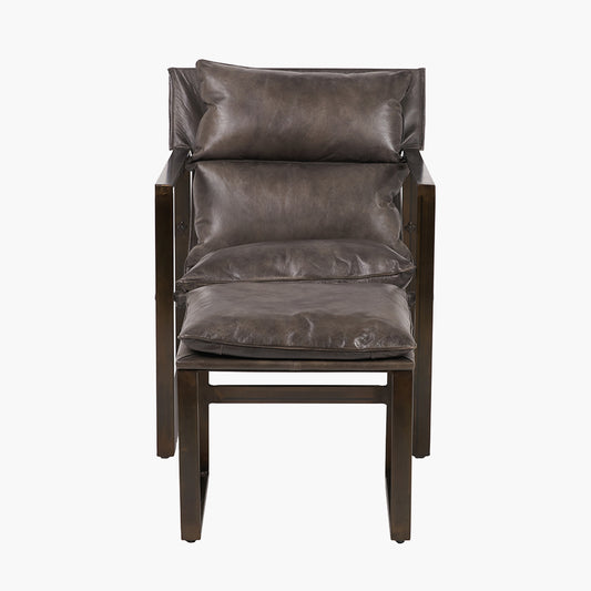 Nico Peppercorn Leather Chair and Footstool