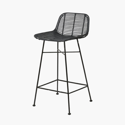 Black Rattan Core and Black Metal Bar Stool