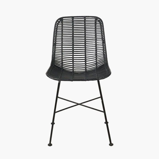 Black Rattan Core and Black Metal Dining Chair