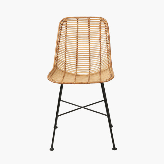 Natural Rattan Core and Black Metal Dining Chair