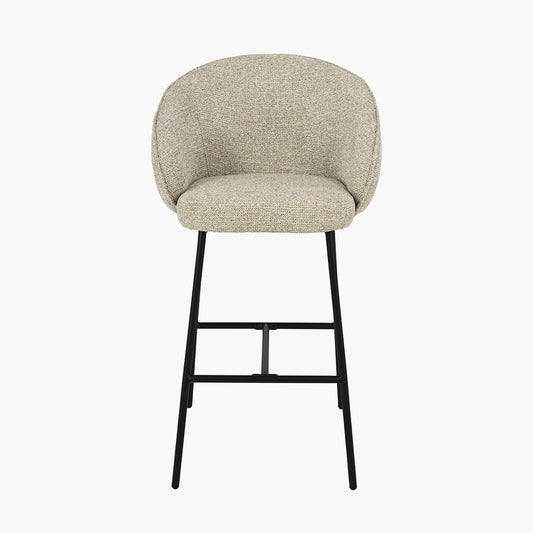 Kelsby Mocha Textured Marl Chenille and Black Metal Tub Bar Stool
