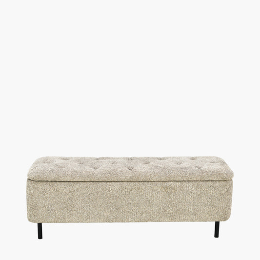 Else Mocha Textured Marl Chenille and Black Metal Buttoned Storage Ottoman