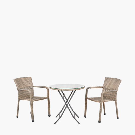 Tobs Outdoor Grey Synthetic Rattan Stackable Bistro Set