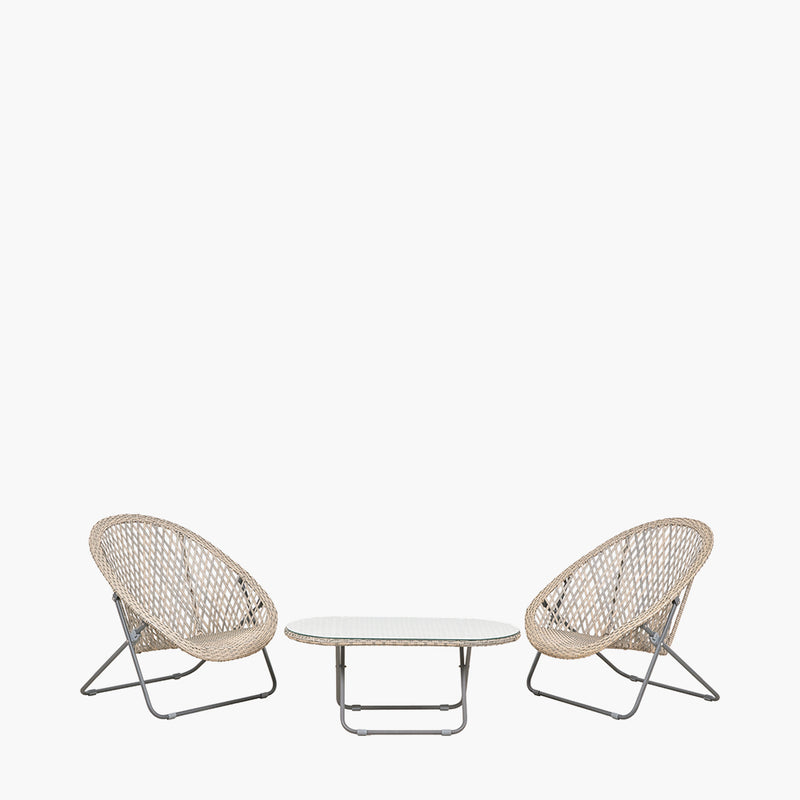 Tobs Outdoor Grey Foldable Loungers Set with Oval Table