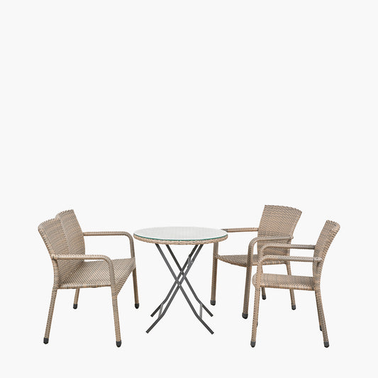 Tobs Outdoor Grey Synthetic Rattan Bench & Two Armchairs Bistro Set
