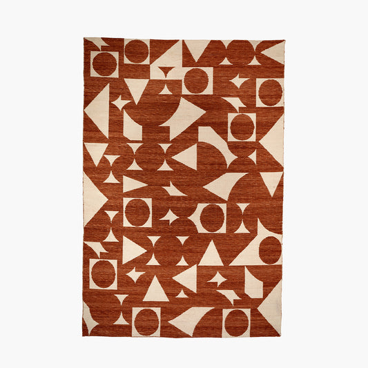 Indoor Outdoor Terracotta and Ivory  Geometric Design Rug Large