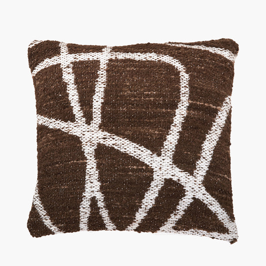 Indoor Outdoor Chocolate Brown and White Abstract Swirl Design Scatter Cushion