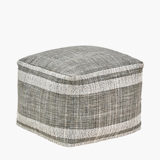Indoor Outdoor Steel Grey and White Stripe Design Pouffe