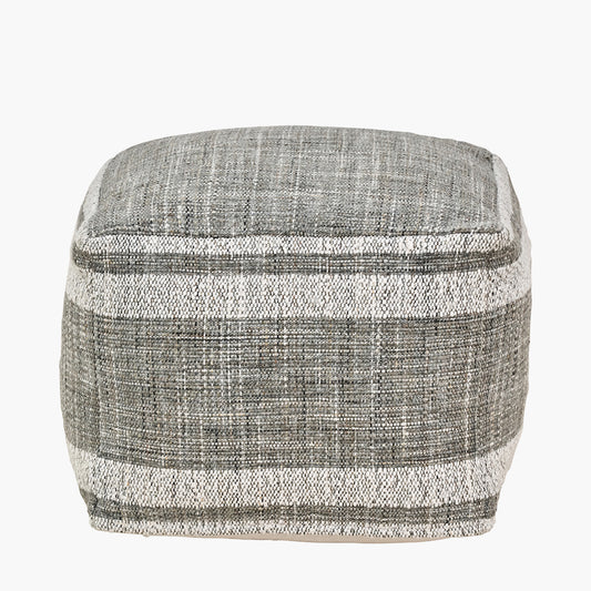 Indoor Outdoor Steel Grey and White Stripe Design Pouffe