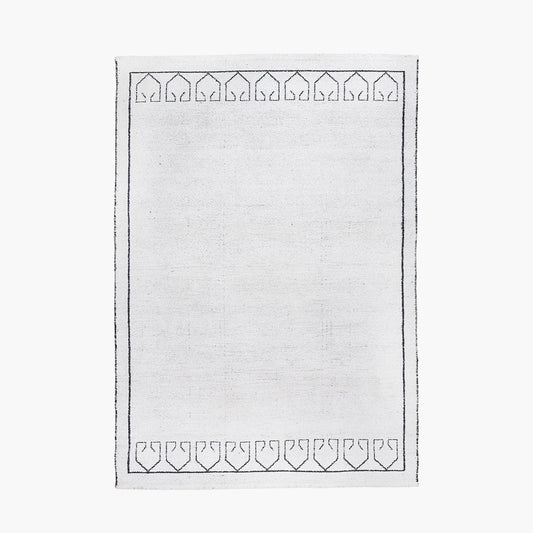 Indoor Outdoor White and Black Greek Key Design Rug