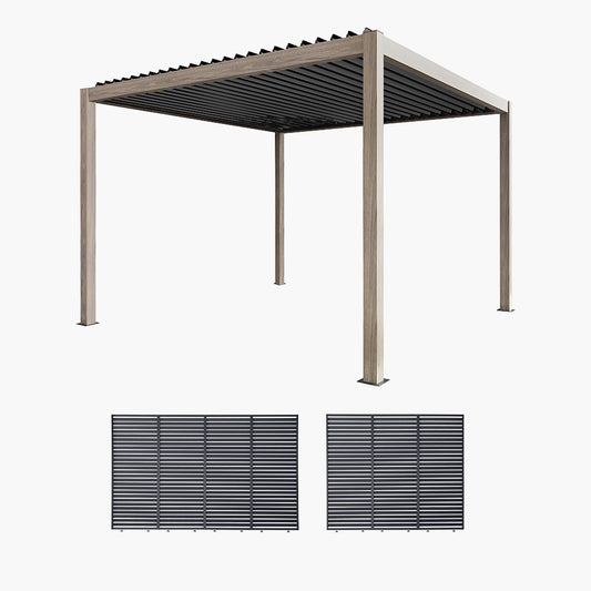 Pavillo Teak 3.5m x 3.5m Pergola, Pavillo Louvre Front/Back Panel Long, Pavillo Louvre Side Panel Short, Delivery and Installation