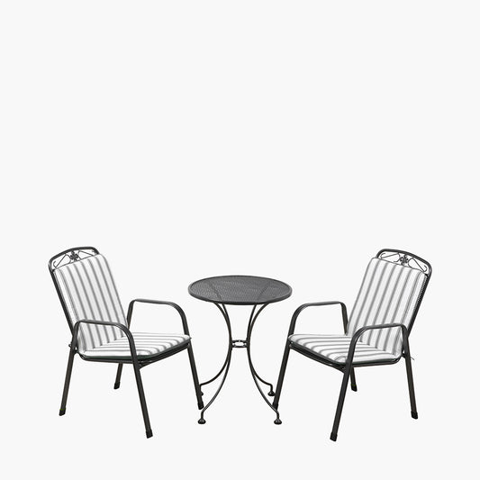 Savoy Bistro Set with Grey Striped/Plain Cushions