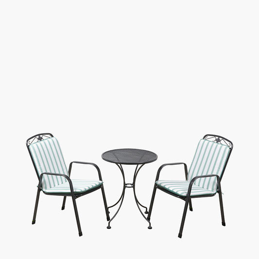 Savoy Bistro Set with Sage Green Striped/Plain Cushions