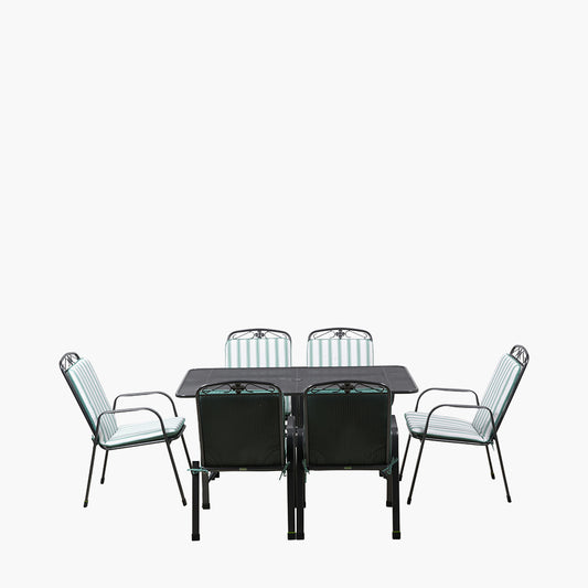 Savoy Rectangular 6 Seater Dining Set with Sage Green Striped/Plain Cushions
