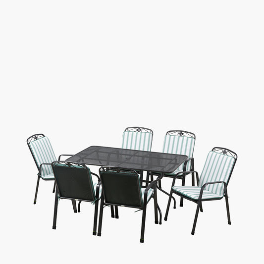 Savoy Rectangular 6 Seater Dining Set with Sage Green Striped/Plain Cushions