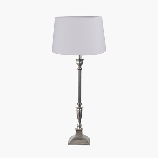 Canterbury Antique Silver Metal Table Lamp Base with Winston 35cm White Handloom Tapered Lampshade