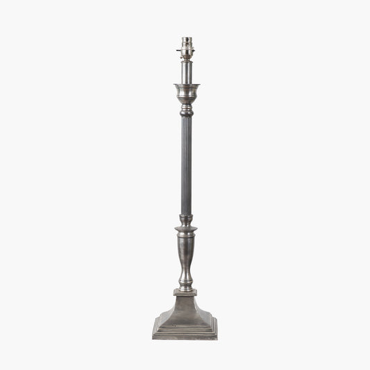 Canterbury Antique Silver Metal Table Lamp Base with Izara 35cm Lilac Ikat Patterned Mushroom Pleat Tapered Lampshade