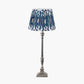 Canterbury Antique Silver Metal Table Lamp Base with Izara 35cm Ocean Blue Ikat Patterned Mushroom Pleat Tapered Lampshade