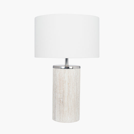Haley White Wash Wood Column Table Lamp