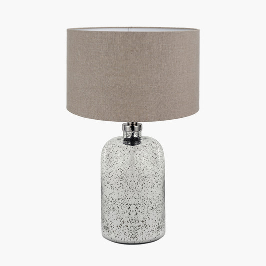 Ophelia Small Mercurial Glass Table Lamp Base with Edward 30cm Natural Linen Cylinder Lampshade