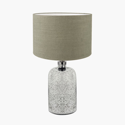 Ophelia Small Mercurial Glass Table Lamp Base with Edward 30cm Pistachio Green Linen Cylinder Lampshade