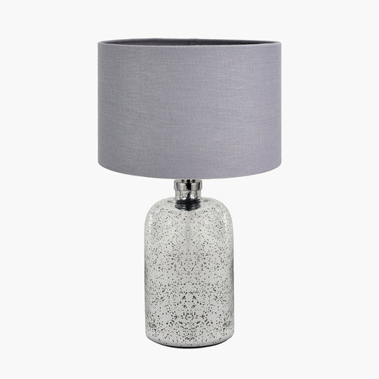 Ophelia Small Mercurial Glass Table Lamp Base with Lino 30cm Steel Grey Self Lined Linen Cylinder Lampshade