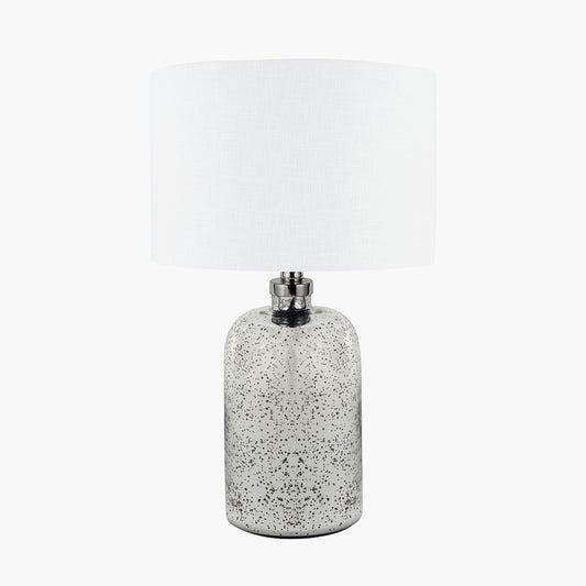 Ophelia Small Mercurial Glass Table Lamp Base with Lino 30cm White Self Lined Linen Cylinder Lampshade