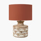 Kingsbury White Wash Large Carved Wood Table Lamp Base with Lino 40cm Cinnamon Self Lined Linen Cylinder Lampshade