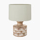 Kingsbury White Wash Large Carved Wood Table Lamp Base with Lino 40cm Cream Self Lined Linen Cylinder Lampshade