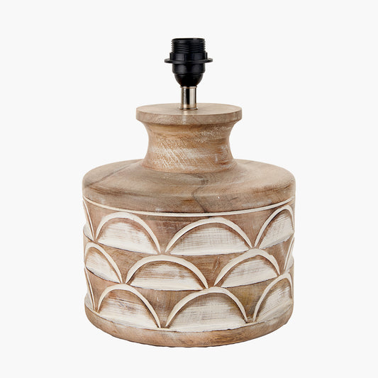 Kingsbury White Wash Large Carved Wood Table Lamp Base with Lino 40cm Grey Self Lined Linen Cylinder Lampshade