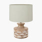 Kingsbury White Wash Carved Wood Table Lamp Base with Lino 30cm Cream Self Lined Linen Cylinder Lampshade