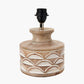 Kingsbury White Wash Carved Wood Table Lamp Base with Lino 30cm Cream Self Lined Linen Cylinder Lampshade