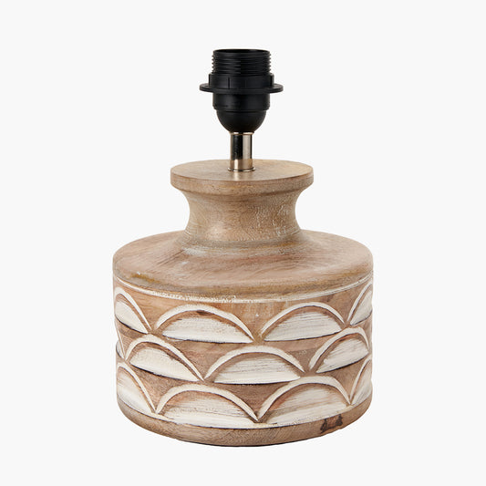 Kingsbury White Wash Carved Wood Table Lamp Base with Lino 30cm Grey Self Lined Linen Cylinder Lampshade